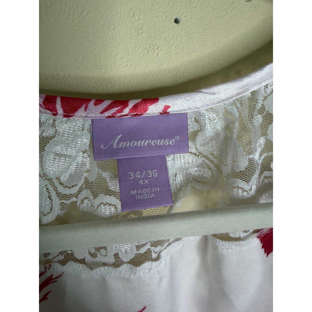 Amoureuse Women 4X Pink Rose Floral Satin Robe Lace Trim Long Nightwear 34/36 - Picture 5 of 6